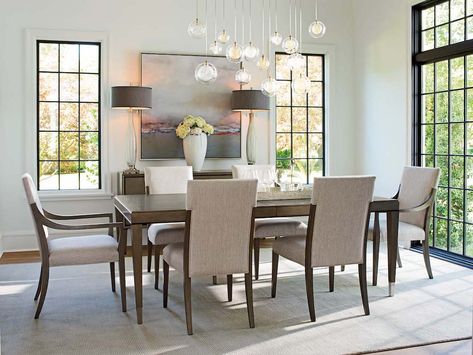 3 tips to get your dining room ready for intimate gatherings this season Lexington Home, Lexington Furniture, Linen Armchair, 7 Piece Dining Set, Upholstered Side Chair, Contemporary Dining, Upholstered Fabric, Upholstered Arm Chair, Rectangular Dining Table