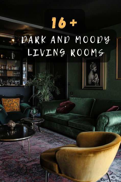 Transform your space into a cozy, dark, and moody living room. Click to dive into elegant and dramatic decor ideas! 🌑🛋️ #MoodyInteriors #LivingRoomDesign #HomeDecor #CozyHome #ElegantSpaces Moody Grunge Aesthetic, Dark And Moody Interiors Eclectic, Living Room Decor Gothic, Moody Living Room Green Walls, Moody Colonial Living Room, Dark And Moody Homes, Edgy Interior Design Living Room, Dark Wood Aesthetic Living Room, Dark Monochromatic Room