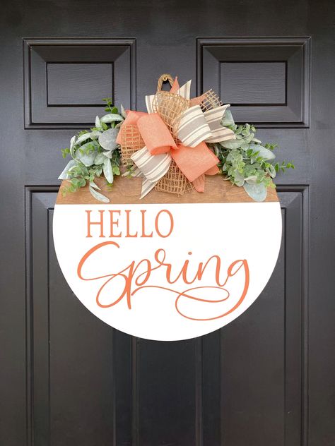 Decorate For Spring, Spring Greenery, Southern Town, Hello Spring Sign, Town Design, Spring Door Hanger, Spring Svg, Door Signs Diy, Painted Front Doors