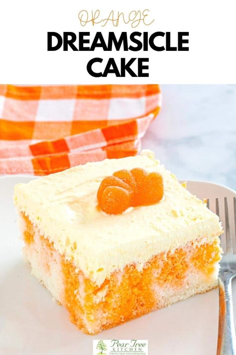 Orange Creamsicle Poke Cake, Dream Cicle Cake, Dream Sickle Cake, Orange Poke Cake, Creamsicle Poke Cake, Creamsicle Dessert, Creamsicle Recipes, Orange Creamsicle Cake Recipe, Orange Dreamsicle Cake Recipe