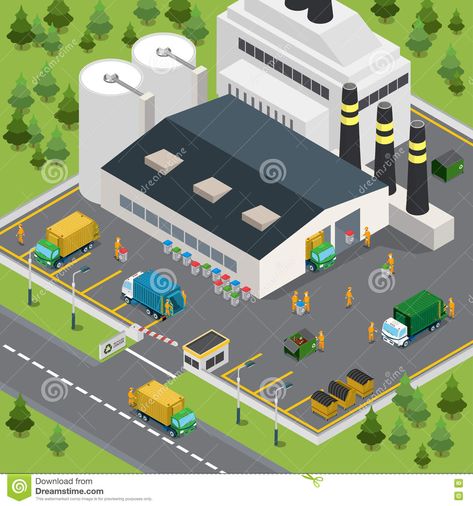 Top Down Game, Plant Graphic, People Graphic, Mini City, Best Study Tips, Factory Building, Recycling Center, Industrial Building, Isometric Art