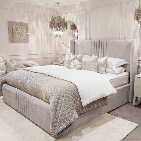 23 Inspiring Master Bedroom Ideas to Spark Your 2024 Refresh Material Beds, Soft Grey Bedroom, Bedroom Revamp, Nice Rooms, Cream Room, Future Bedroom, Headboard Design, Ottoman Storage Bed, Wingback Bed