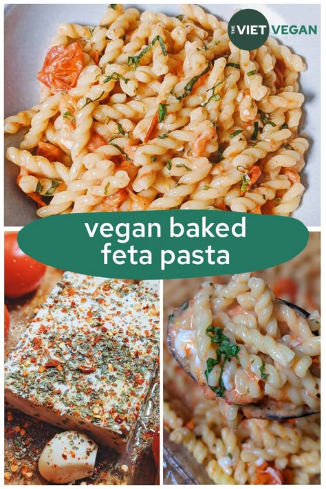 Vegan Baked Feta Pasta (from TikTok!) Feta Pasta Bake Tiktok, Vegan Feta Pasta, Pasta Bake Vegan, Feta Pasta Bake, Vegan Crab, Vegan Feta, Baked Feta Pasta, Apple Chips Baked, Creamy Pasta Dishes