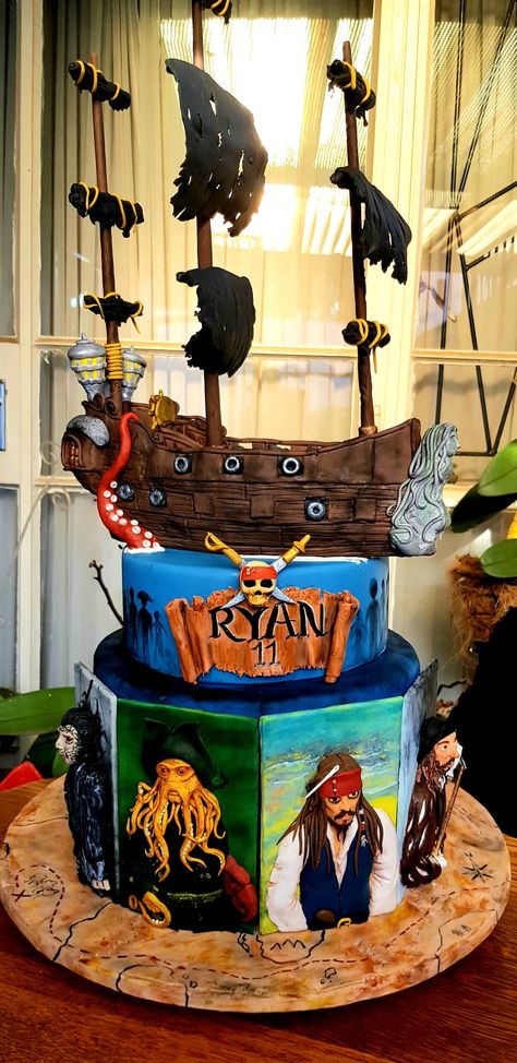 Pirates Of The Caribbean Cake, Caribbean Cake, Fondant Cake Tutorial, 5th Birthday Cake, Pirate Cake, Pirate Theme Party, Cake Decorating Kits, Childrens Birthday Cakes, Cakes For Men