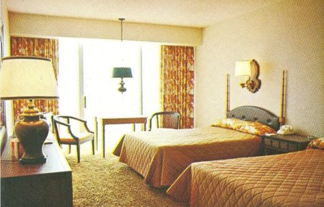 Hotel room interior Bedroom 70s, 70s Bedroom, Hotel Room Interior, 70s Interior, Motel Room, Disneyland Hotel, Retro Room, Japanese Interior Design, Vintage Hotels