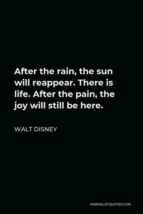 Walt Disney Quote: After the rain, the sun will reappear. There is life. After the pain, the joy will still be here. Sun After Rain, Walt Disney Quote, Business Confidence, Disney Quote, Rain Quotes, Walt Disney Quotes, Disney Bear, World Of Tomorrow, After Rain