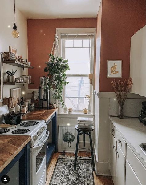 Studio Apartment Paint Ideas, Kitchen Wall Colour Ideas, Cozy Kitchen, Tiny Kitchen, Apartment Inspiration, Instagram Repost, House Inspo, Apartment Living, 인테리어 디자인