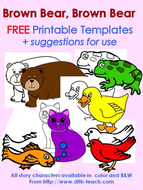 FREE printable templates of all characters in Brown Bear, Brown Bear plus suggestions for use. Brown Bear Printables, Brown Bear Brown Bear Activities, Brown Bear Book, Bear Activities, Bear Template, Brown Bear Brown Bear, Flannel Board Stories, Bear Hunt, Felt Board Stories