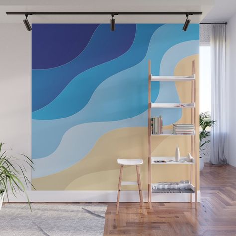 Bedroom Wall Painted Designs, Squiggle Wall Mural Diy, Apartment Mural Wall, Periwinkle Wall Paint, Retro Wall Painting, Funky Wall Design, Wall Squiggle Paint, Graphic Wall Paint, Swirl Wall Paint