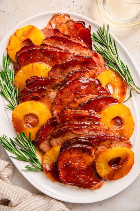 Sticky Pineapple Brown Sugar Glazed Ham Slow Cooker Pineapple Ham, Recipes With Cooked Ham, Brown Sugar Glazed Ham, Pineapple Glaze For Ham, Slow Cooked Ham, Cooking Ham, Ham And Pineapple, Ham In The Oven, Brown Sugar Ham