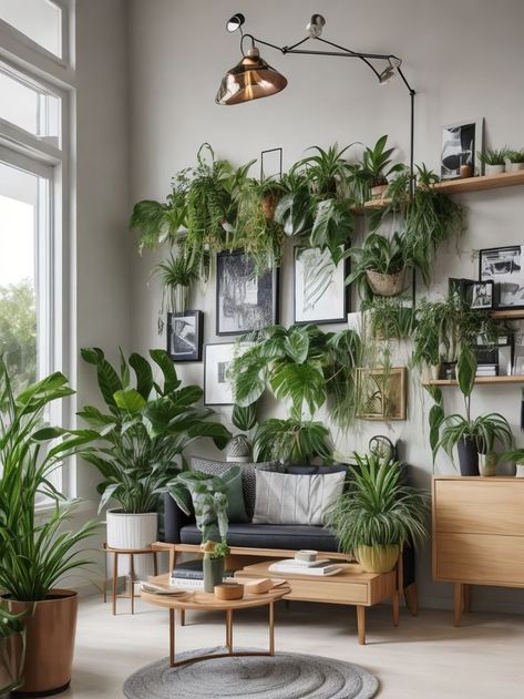 #NYCDecor #LivingRoomDesign #IndoorPlants #UrbanJungle #HomeDecor #GreenLiving #SmallSpaceDesign #PlantDecor #ApartmentLiving #USAHomeTrends Jungle Living Room Ideas, Urban Jungle Living Room, Jungle Living Room, Nyc Living Room, Urban Jungle Interior, Nyc Decor, Balcony Design Ideas, Nyc Living, Small Space Design