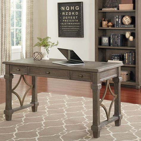 Grey Desk Office, Grey Desk Office Decor, Rustic Industrial Office, Affordable Desk, Industrial Office Desk, Desk Office Decor, Office Tables, Wood Writing Desk, Desk In Living Room