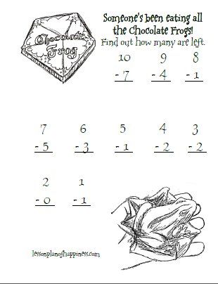 Chocolate Frog Subtraction Harry Potter Math Worksheets, Harry Potter Unit Study, Harry Potter Lessons, Harry Potter Classroom Theme, Homeschool Units, Printable Harry Potter, Abc Countdown, Harry Potter Activities, Ks2 Maths