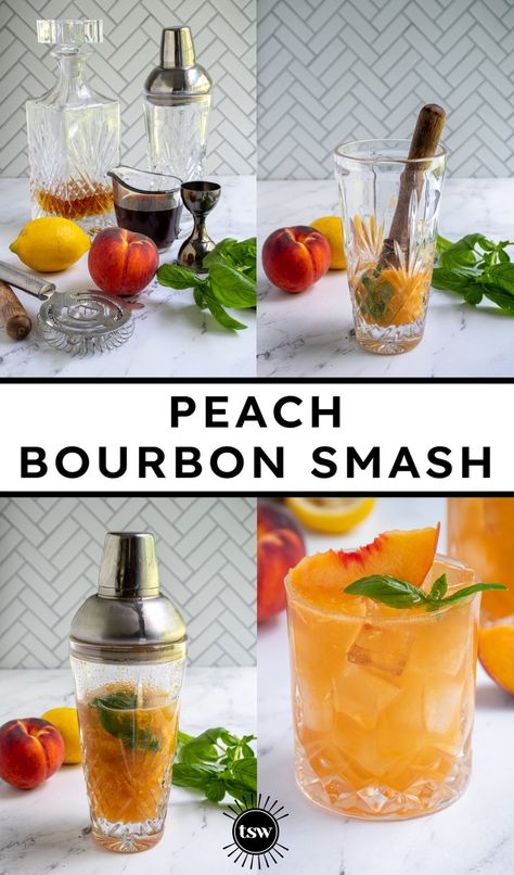 Summer Bourbon Drinks, Burbon Drinks, Peach Bourbon Cocktail, Peach Whiskey Drink, Bourbon Mixed Drinks, Peach Cocktail Recipe, Bourbon Drinks Recipes, Peach Bourbon, Easy Mixed Drinks