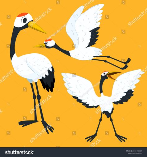 Red crowned crane bird cartoon set for decoration.crane#crowned#Red#bird Red Crowned Crane Illustration, Crane Character Design, Crane Bird Illustration, Crane Illustration, Red Crowned Crane, Bird Cartoon, Crowned Crane, Nursery Watercolor, Japanese Crane