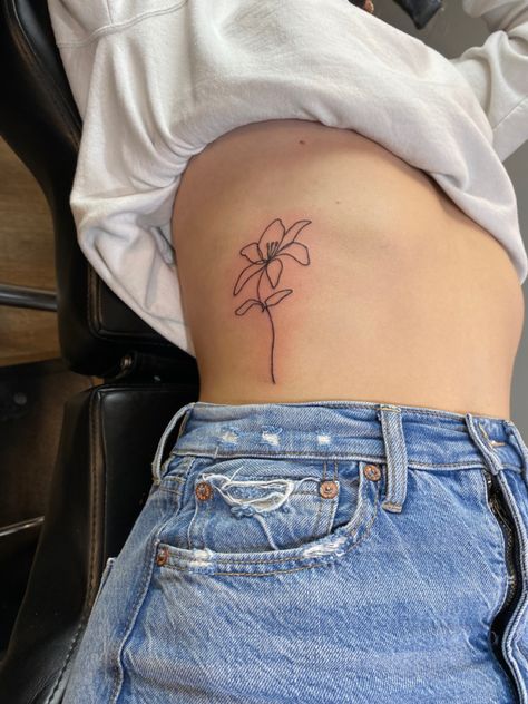 Tiger Lily Tattoo Simple, Fine Line Flower Rib Tattoo, Fine Line Tiger Lily Tattoo, One Line Lily Tattoo, Matthew 6 Tattoo, Fineline Lily Tattoo, Fineline Christian Tattoo, Consider The Lilies Tattoo, Fine Line Tattoo Christian