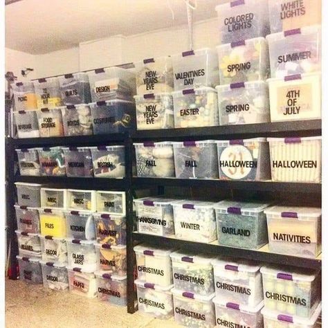 Woman’s super-organised garage with a labelled box for EVERYTHING described as 'the dream' by Mrs Hinch wannabes Basement Organization, Bedroom Minimalist, Basement Kitchen, Garage Organize, Basement Storage, Holiday Storage, Garage Storage Organization, Home Organisation, Basement Decor