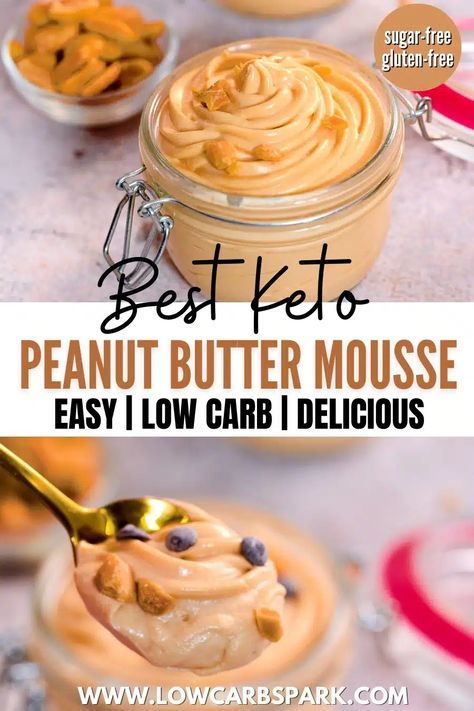 Keto Peanut Butter Mousse Keto Peanut Butter Mousse, Whipped Peanut Butter, Mousse Cake Recipe, Super Easy Desserts, Sugar Free Peanut Butter, Keto Peanut Butter, Keto Chocolate Cake, Peanut Butter Mousse, Fluff Desserts