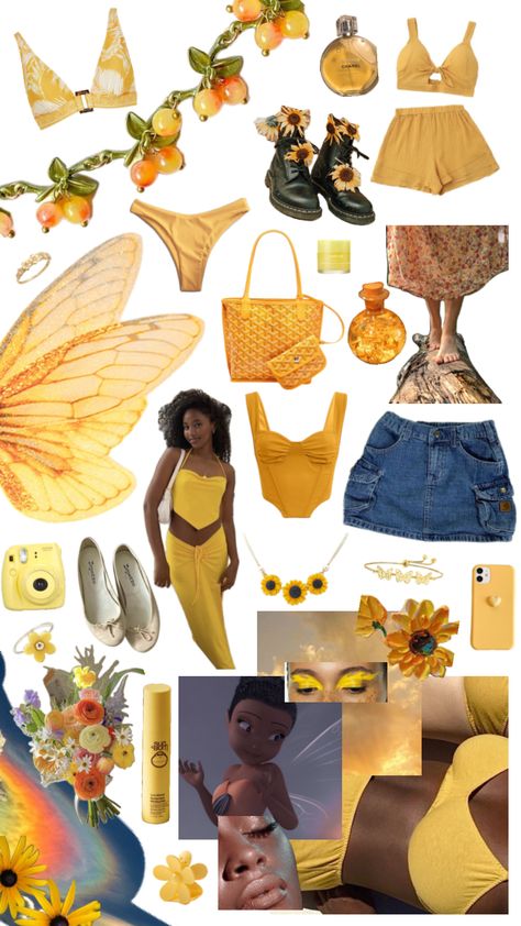 #iridessa #fairy #outfitinspo #beauty #vibes #aesthetic #aestheticboard #yellow #style #styleinspo #moodboards Tinker Bell Group Costume, Fairy Aesthetic Costume, Yellow Fairy Costume, Iridessa Fairy, Tinkerbell Outfit, Disney Bound Outfits Casual, Magic Clothes, Pixie Outfit, Matching Halloween Costumes