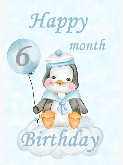 "Happy 6 month Birthday Baby Boy Penguin" Greeting Card for Sale by suziigifts | Redbubble 6 Month Birthday, Birthday Baby Boy, Blue Penguin, 1st Birthday Card, 1st Birthday Cards, Wedding Card Design, Greeting Card Design, Card Sizes, Penguins