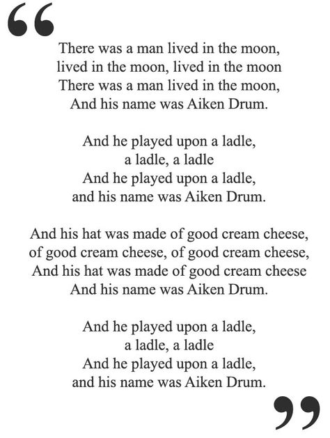 Aiken Drum Aiken Drum, Nursery Rhymes Songs, Outer Space Theme, Silly Songs, Childhood Things, Rhymes Songs, Burns Night, Finger Plays, Preschool Arts And Crafts