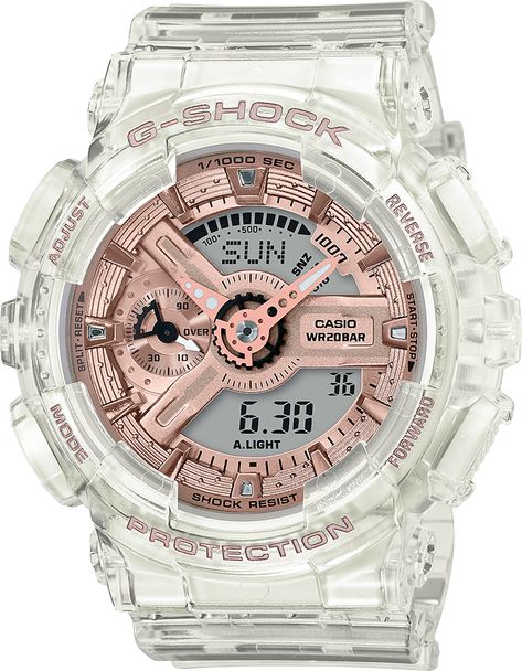 G-SHOCK S Series GMAS110SR-7A Women's Watch G Shock Dw6900, Rose Watch, Casio Vintage, Time Alarm, Transparent Resin, Elapsed Time, G Shock Watches, Casio G Shock, 200m