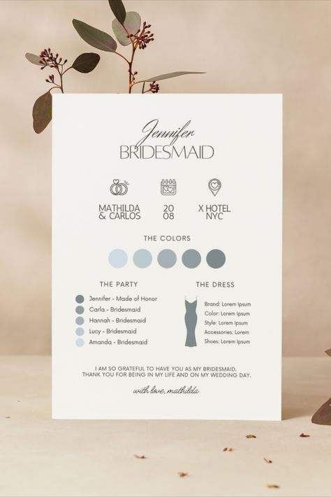 Bridesmaid Info Card, Made Of Honor, Bridesmaid Colors, From Dress, Bachelorette Trip, Bridesmaid Style, Bridal Shower Party, Planning Process, Shower Party