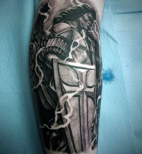 Mens Forearms Guardian Angel With Huge Shield Tattoo Protector Tattoo, Tattoos Christian, Angel Warrior Tattoo, Police Tattoo, Guardian Angel Tattoo Designs, St Michael Tattoo, Michael Tattoo, Shield Tattoo, Guardian Angel Tattoo