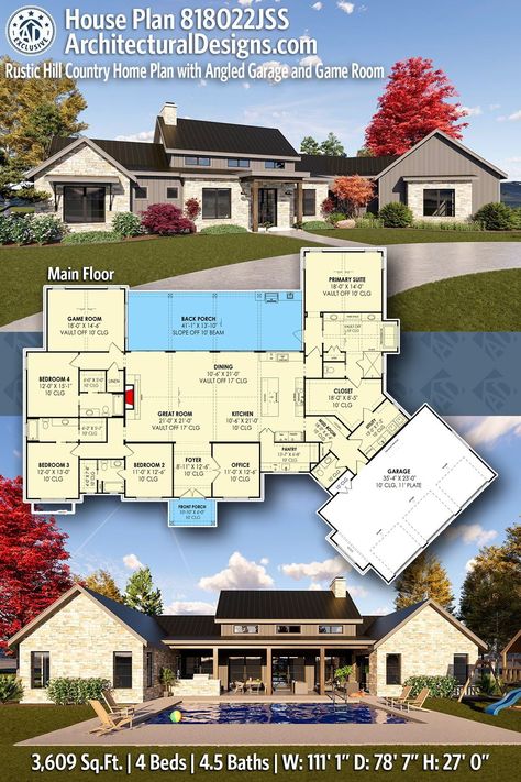 Hill Country Homes, Family House Plans, Open Space Living, Country House Plans, Planning Printables, New House Plans, Farmhouse Plans, Craftsman House, Dream House Plans