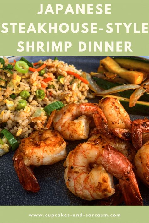 Japanese Steakhouse-Style Shrimp Dinner - Cupcakes and Sarcasm Japanese Shrimp Recipe, Shrimp Hibachi Recipe, Hibachi Shrimp Recipe, Onion Volcano, Japanese Shrimp, Hibachi Shrimp, Blackstone Cooking, Hibachi Recipes, Asian Shrimp