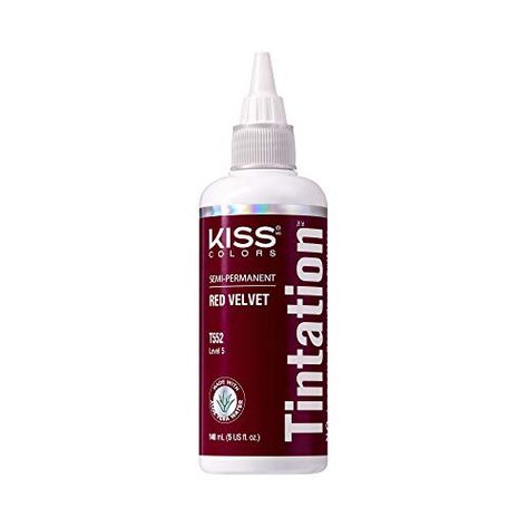 KISS TINTATION SEMI-PERMANENT HAIR COLOR RINSE DYE 5OZ WITH ARGAN OIL, ALOE VERA (Red Velvet) Kiss Aloe Vera Water, Proteolytic Enzymes, Red Storm, Purple Bottle, Semi Permanent Hair Dye, Dyed Red Hair, Semi Permanent Hair Color, Permanent Hair Dye, Dye My Hair