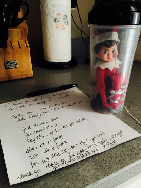 "I heard you are having an exciting day! Please take me along so I can play!  Ballet, parties, and Santa too!!!  Holy Candy Canes! Can I come with you?  Just do me a favor.. One small thing.. Keep this cup between you and me.  Show me to family. Show me to friends. But, pop this cap and my magic ends.  Thank you, thank you.  I'm ready to go.  You're such a good girl (Santa told me so.)" Elf Take Me With You, Take Me With You Elf On The Shelf, Awesome Elf On The Shelf Ideas, Ready To Go, Candy Cane, Elf On The Shelf, You And I, Cool Girl, Elf