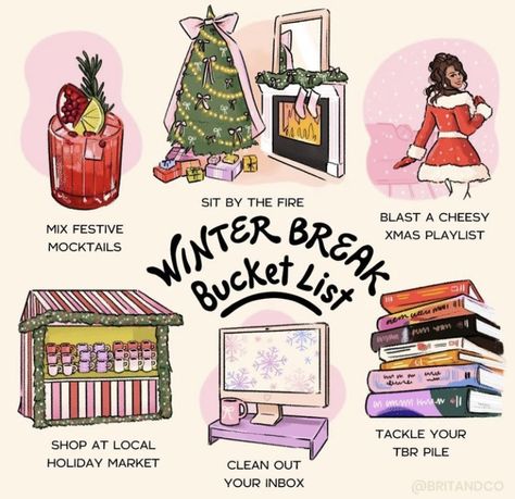 Winter Break Bucket List, Xmas Playlist, Hygge Activities, Cottagecore Ideas, December Month, Bucket List Journal, 21st Bday Ideas, Calendar Activities, Winter Survival