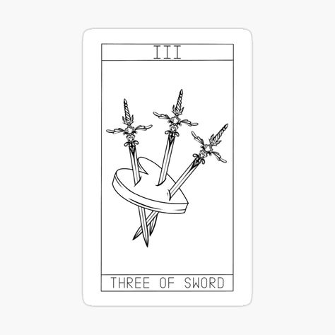 Get my art printed on awesome products. Support me at Redbubble #RBandME: https://www.redbubble.com/i/sticker/Tarot-card-three-of-sword-by-Paintedcorpse/108823681.EJUG5?asc=u Three Of Swords Reversed Tattoo, Three Of Swords Reversed, Three Of Swords Tattoo, Swords Tattoo, Three Of Swords, Tattoos Inspo, Tarot Card, Swords, Tarot Cards