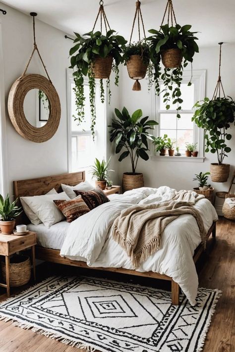 Amazon Boho Bedroom, Boho Style Bedroom Decor, Bedroom With Plants, Boho Style Bedroom Ideas, Bohemian Bedroom Ideas, Style Bedroom Ideas, Bohemian Bedrooms, Bedroom Board, Bohemian Room Decor