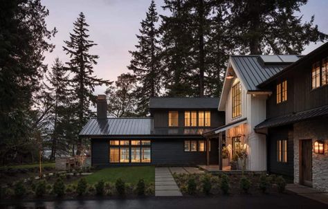 Dreamy farmhouse style home perched on the shoreline of Puget Sound Pnw Home, Pnw Style, Moving Walls, Master Planning, New Architecture, Lots Of Windows, Steel Windows, Bainbridge Island, Modern Farmhouse Exterior