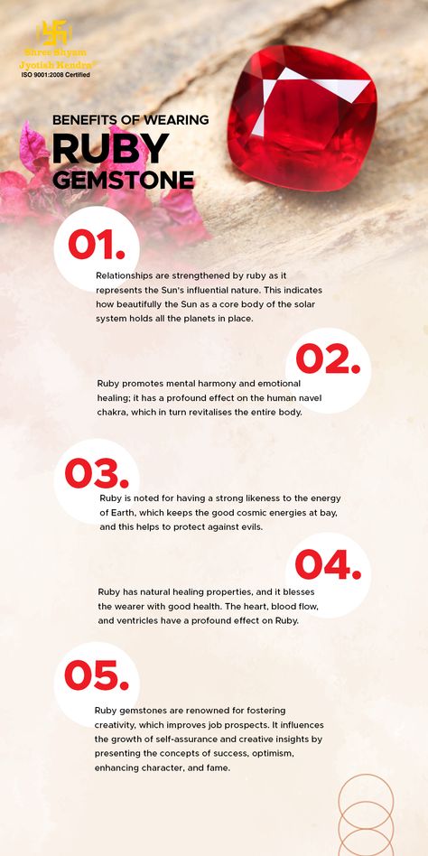 Ruby stone astrology nullifies these ill-effects of the Sun and imparts good health and strength to the wearer. It holds a great ability to maximize the positive effects of the Sun and for this reason, ruby is addressed as the ‘The King of the gemstones'. Cosmic Energy, Latin Words, Health Wealth, Ruby Stone, Ruby Gemstone, Red Crystals, Good Health, Emotional Healing, Crystals And Gemstones