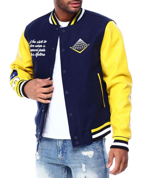 Black Pyramid, Famous Stars And Straps, Coats Black, Dope Fits, Varsity Jacket Men, Men's Outerwear, Shopping Websites, Mens Outerwear, Navy Color