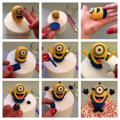 Minion Fondant Tutorial Minion Cake Topper, Fondant Minions, Cake Minecraft, Birthday Superhero, Fondant Flower Tutorial, Minion Cupcakes, Superhero Birthday Cake, Cupcakes Birthday, Minion Birthday Party