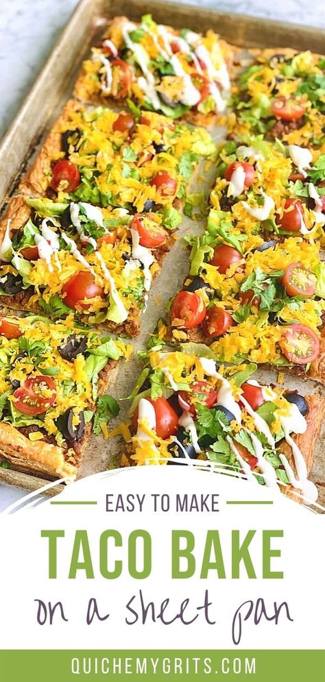 taco pizza on a sheet pan Street Taco Pizza, Easy Puff Pastry Dinner Recipes, Sheet Pan Taco Bake 12 Tomatoes, Puff Pastry Tacos Recipes, Sheet Pan Taco Pizza With Puff Pastry, Healthy Taco Pizza, Puff Pastry Taco Bake, Crescent Roll Taco Pizza, Mexican Sheet Pan Dinners