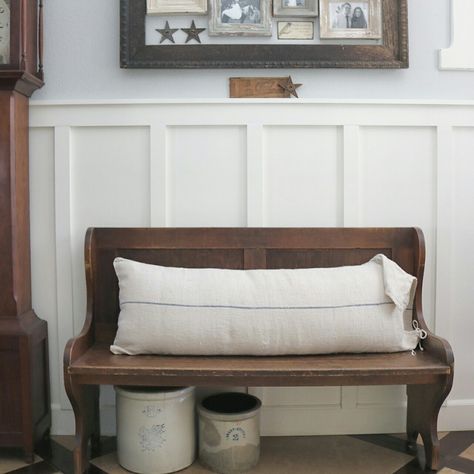 Farmhouse - Entryway Church Pew at home on SweetCreek Pew Entryway, Church Pew Entryway, Farmhouse Entryway Decor, Vintage Entryway, Farmhouse Entryway Table, Pew Bench, Farmhouse Entry, Church Pews, Entryway Decor Ideas