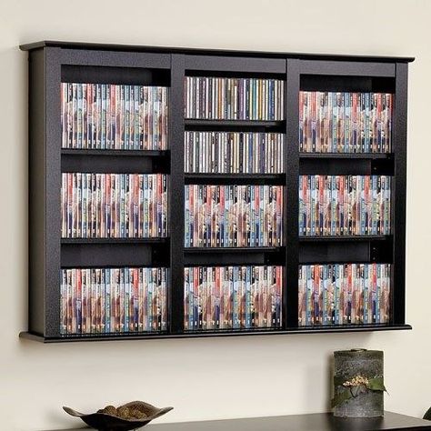 Prepac Floating Wall Triple Media Storage, Black Diy Dvd Storage, Cd Racks, Diy Dvd, Dvd Organization, Wall Mounted Storage Shelves, Unique Bookshelves, Cd Dvd Storage, Media Shelf, Cd Holder