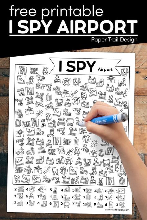 Print this I spy activity page with airport and airplane themed pictures to find throughout the page. Airplane Worksheet, Fishing Activity, Airplane Games, Paper Trail Design, Airplane Activities, Travel Kids, Trail Design, Colouring Sheets, Screen Free Activities