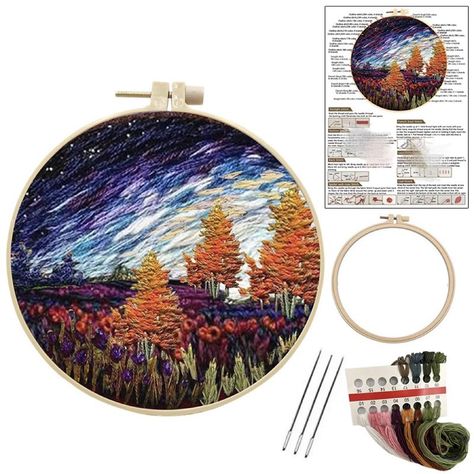 Embroidery Kits For Sale, Landscape Embroidery, Beginners Landscaping, Beginner Embroidery, Beginner Embroidery Kit, Diy Cross, Diy Cross Stitch, Hand Embroidery Art, Embroidery Needles