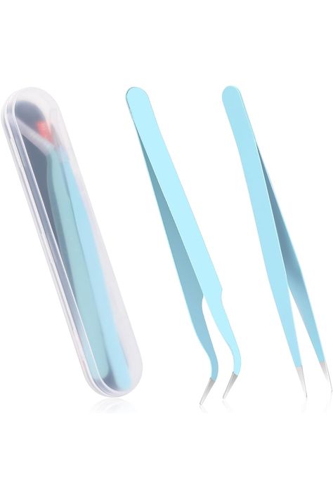 Lash Tweezers,2 Pcs Eyelash Tweezers Set Stainless Steel Straight and Curved Tip Tweezers Nippers Pointed Tweezers Sticker Tweezers for Eyelash Extensions Nail Art DIY Crafts Scrapbooking Tools £¨Blue) Lash Tweezers, Scrapbooking Tools, Eyelash Tweezer, Nail Art Diy, Tweezers, Eyelash Extensions, Art Diy, Unique Fashion, Eyelashes