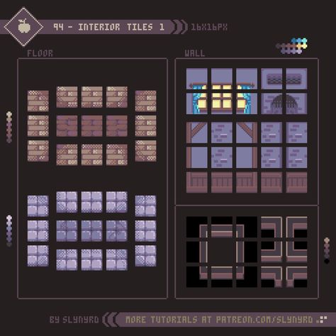 Tutorial - 94 - Interior Tiles 1 | Slynyrd on Patreon Victorian Homes Interior, Dungeon Tiles, Interior Tiles, Pixel Art Tutorial, Frame By Frame Animation, Homes Interior, Pixel Art Games, Pixel Games, Animation Tutorial