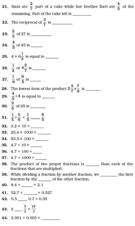 Class 7 Important Questions for Maths – Fractions and Decimals Maths Worksheet For Class 5 Fraction, Maths Questions For Class 3, 5 Class Maths Worksheet, Maths Fractions Worksheets, Class 7 Maths Worksheet, Maths Fractions, Math Fractions Worksheets, Fractions And Decimals, 6th Grade Worksheets