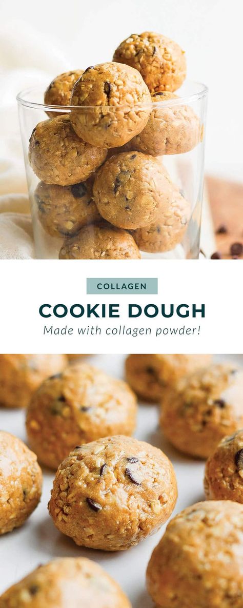 This collagen cookie dough recipe tastes just like raw cookie dough but is actually healthy and made with collagen peptides, oats, honey, and peanut butter. Collagen Peptides Recipes, Collagen Powder Recipes, Cleansing Recipes, Protein Sweets, 2023 Food, Collagen Recipes, Cookie Dough Recipe, Protein Balls Recipes, Raw Cookie Dough