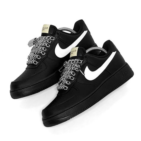 Women's DΛNIELLO AF1 'Black/White' Black Af1, Air Force 1s, White Rope, Chrome Silver, Nike Air Force Sneaker, All Black, Air Force, Sneakers Nike, Force