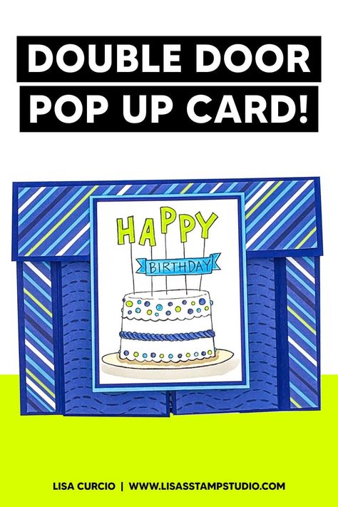 Double Door Pop Up Card Tutorial, Double Door Pop Up Card, Birthday Cards Easy, Card Ideas Birthday, Lisa Curcio, Frog Card, Handmade Card Ideas, Diy Pop Up Cards, Card Making Video Tutorials